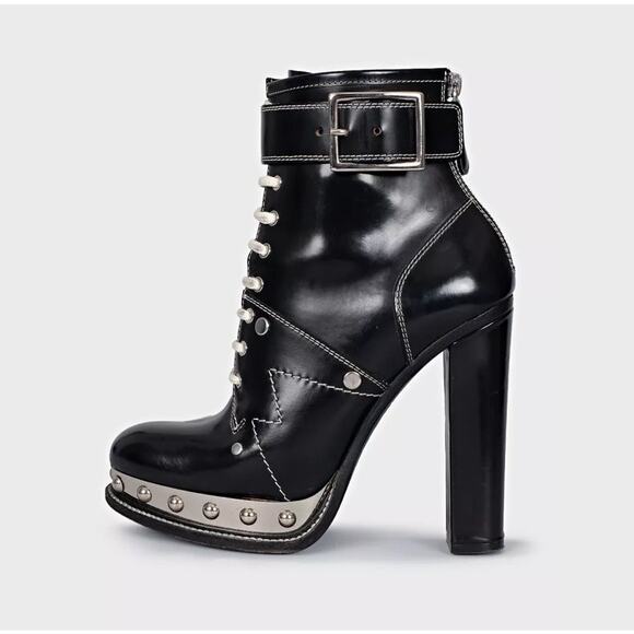 Alexander McQueen Studded Platform Leather Ankle Boots Sz.38 - Picture 1 of 5